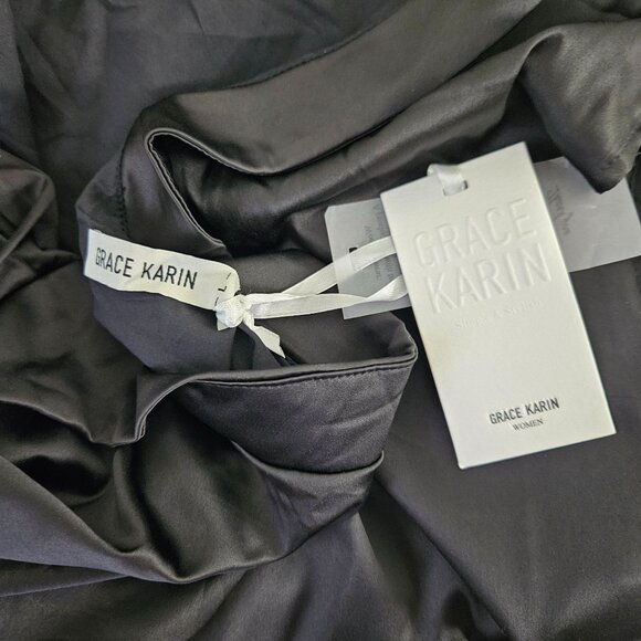 Grace Karin Womens One Shoulder Wrap Satin Cocktail Party Dress Size Large Sexy - Picture 10 of 12